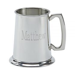 Personalized Pewter Tankard with a Polished Finish and Glass Bottom